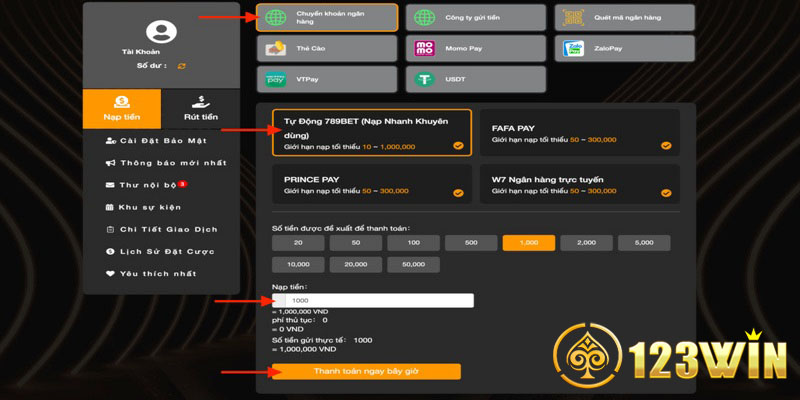 Mẹo nạp tiền 123Win an toàn